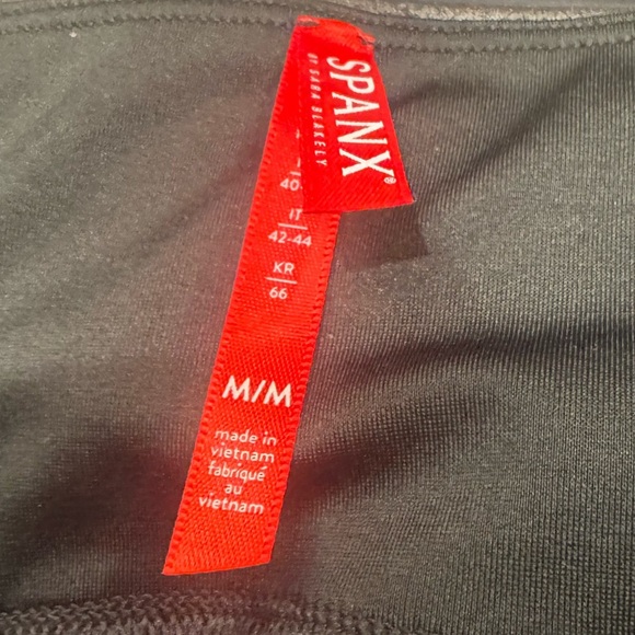 SPANX Black Faux Leather Leggings with White Stripe - Picture 6 of 6